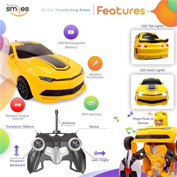 Kids RC Toy Sports Car Transforming Robot Remote Control with One Button - Picture 6 of 7